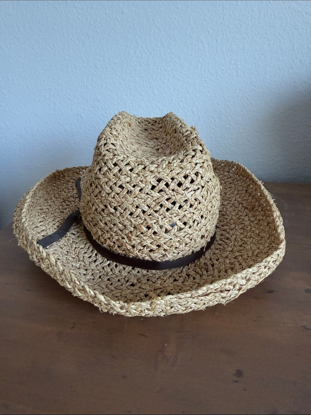 J Crew Natural Straw Cowboy Hat with Brown Band - Picture 3 of 6